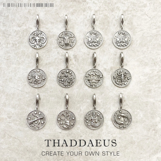 Charm-Anhänger Widder Stier Zwillinge Krebs Löwe Jungfrau Waage Skorpion Sgr Cap Aqu Fische Sternzeichen Vintage Geschenk 925er Sterlingsilber
