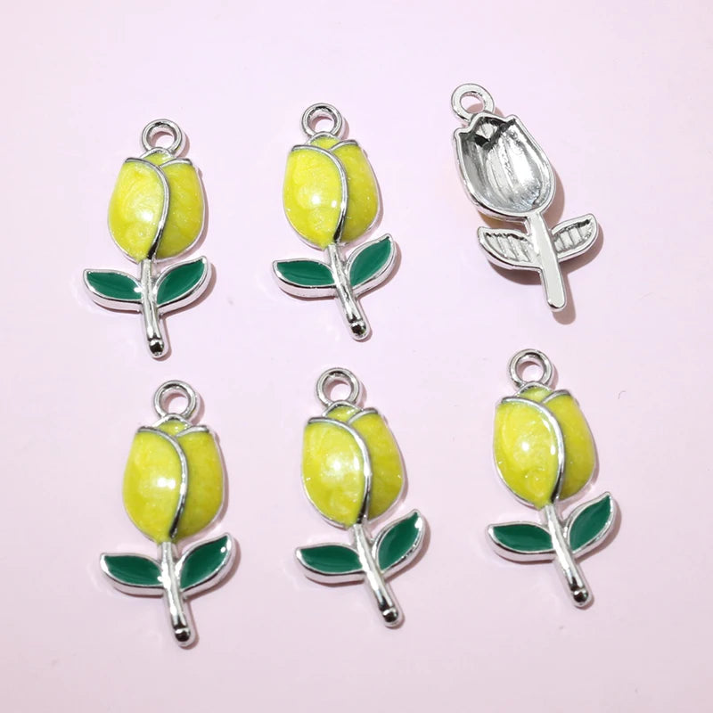 20 Stück 21x10mm Emaille Rose Knospe Blume Charms Anhänger Legierung Metall DIY Schmuckherstellung Zubehör Erkenntnisse für Halskette Ohrringe