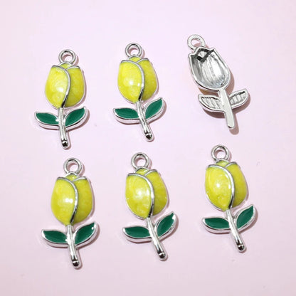 20 Stück 21x10mm Emaille Rose Knospe Blume Charms Anhänger Legierung Metall DIY Schmuckherstellung Zubehör Erkenntnisse für Halskette Ohrringe