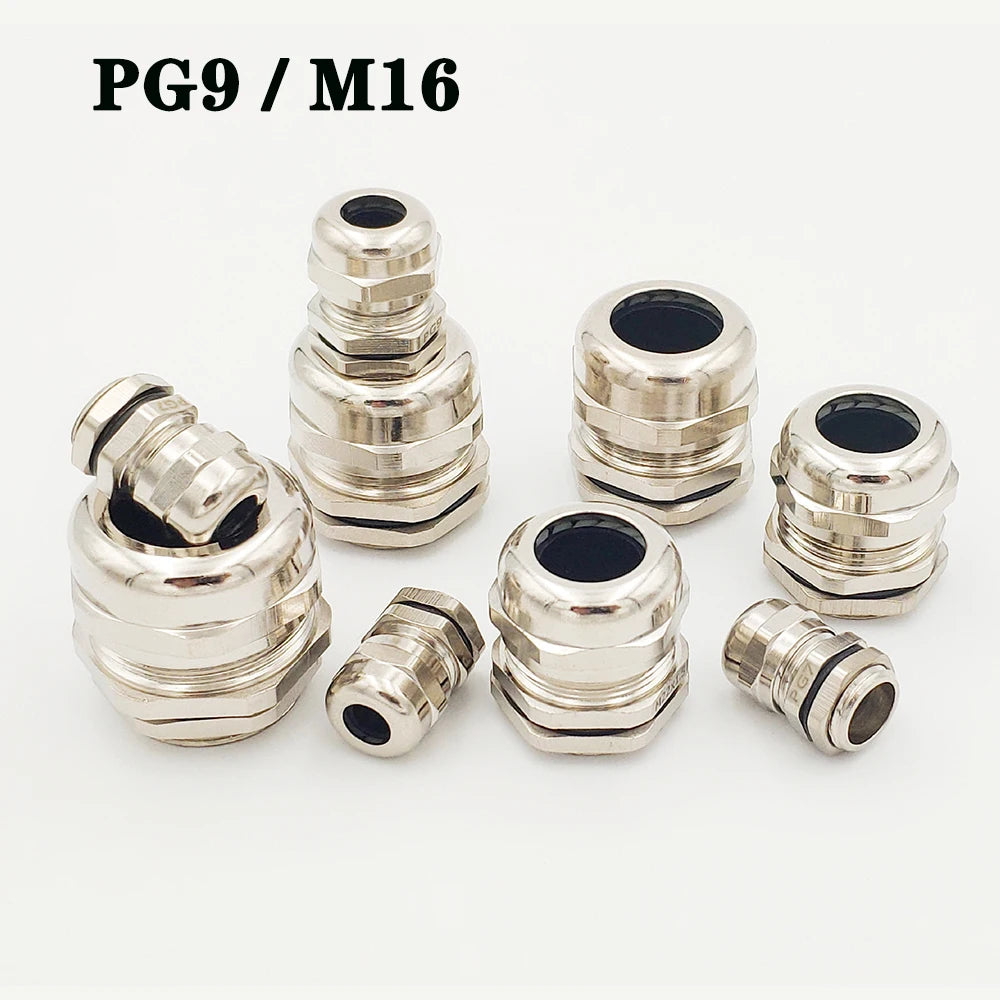10 Stück PG9 M16 wasserdichte Kabelverschraubungen Nickel Messing Metall IP68 Drahtverbinder Drahtverschraubungen für 10–14 mm Metallkabelstecker