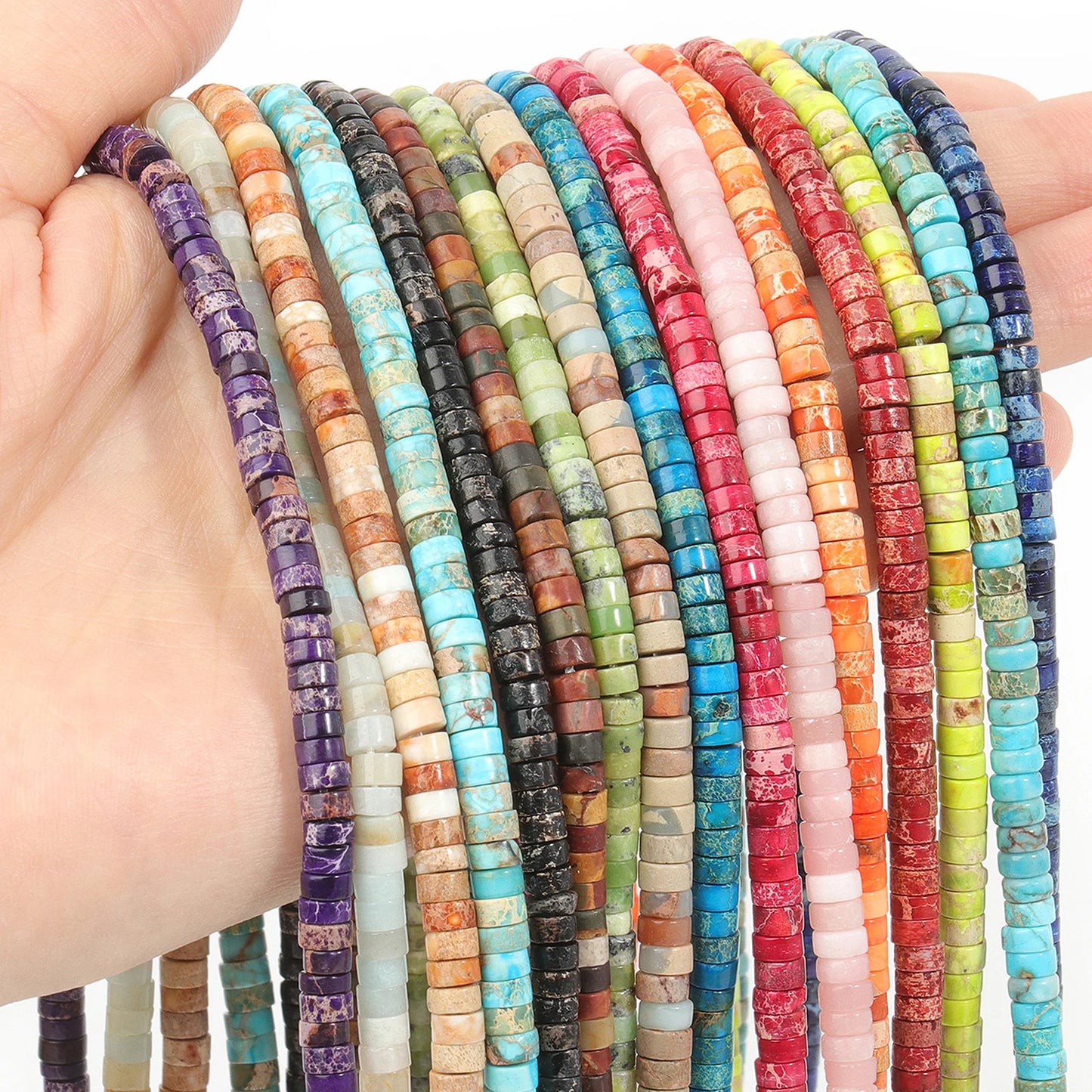 4 x 2 mm flache runde Rondelle-Abstandsperlen, natürlicher Jaspis, rosa Opal, Amethyst, Lapislazuli, Chrysopras-Perlen für die Schmuckherstellung