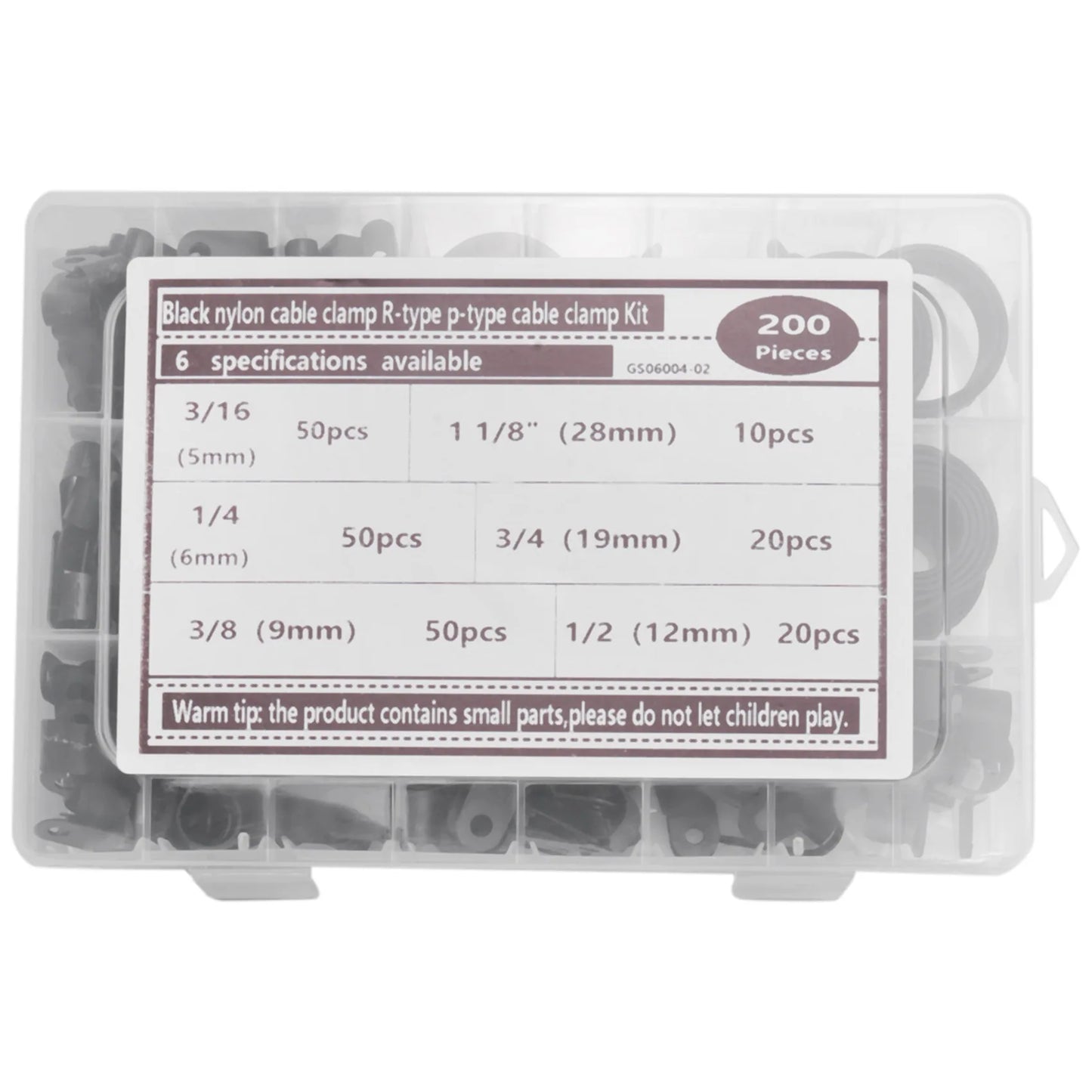 200 Stück R-Typ P-Typ Kabelklemmen Kunststoff-Nylon-Drahtklammern Sortiment-Set Hardware-Werkzeuge Kabelclips Schnallen-Clips Kabelbinder-A68X