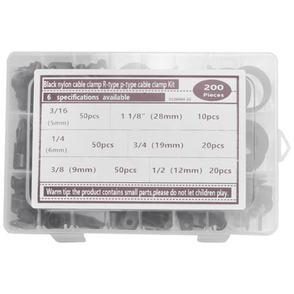 200 Stück R-Typ P-Typ Kabelklemmen Kunststoff-Nylon-Drahtklammern Sortiment-Set Hardware-Werkzeuge Kabelclips Schnallen-Clips Kabelbinder-A68X