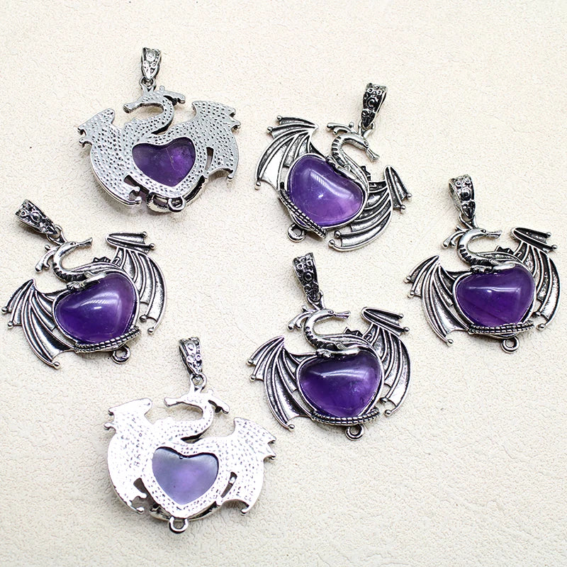 10 Stück bunte Drachen Naturstein Amethyst Quarz Kristall Herz Perle Anhänger für DIY Schmuck Halskette Anhänger Frauen Geschenke