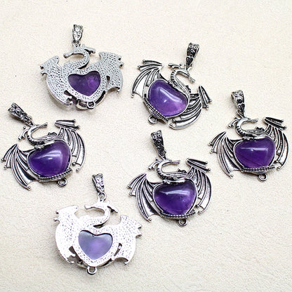 10 Stück bunte Drachen Naturstein Amethyst Quarz Kristall Herz Perle Anhänger für DIY Schmuck Halskette Anhänger Frauen Geschenke