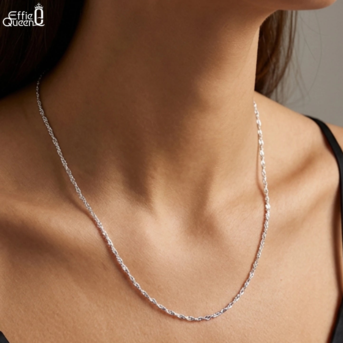Effie Queen Charm S925 Silber 1,5 mm 14 Karat Gold Twisted Curb Rope Chain Choker Halskette Herren Damen Halskette Einfacher Schmuck SC02