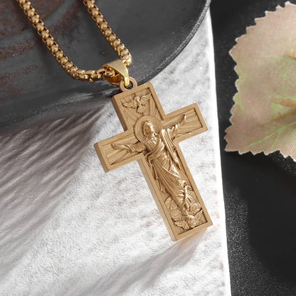 Vintage Gothic Totenkopf Jesus Kreuz Anhänger Halskette Katholischer Schmuck für Männer Punk Religiöse Amulett Halskette