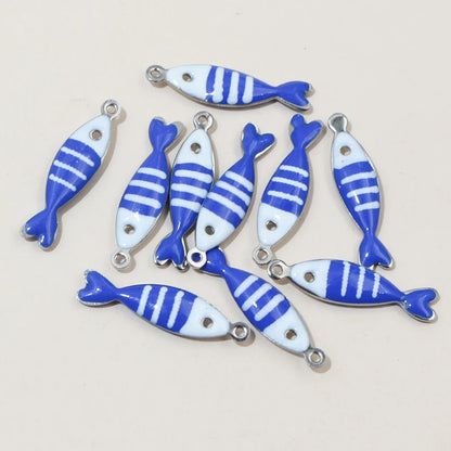 20 Stück 18x5mm Emaille gestreifte Fisch Charms Anhänger Edelstahl DIY Schmuckherstellung Zubehör für Ohrringe Halskette Schlüsselanhänger