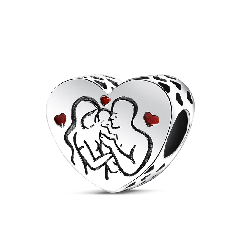 Charm-Perle aus 925er-Sterlingsilber, Mutter-Geschenk, Mutter, Liebe, glückliche Familie, baumelnd, passend für Original-Armreif, Halskette, DIY-Schmuck