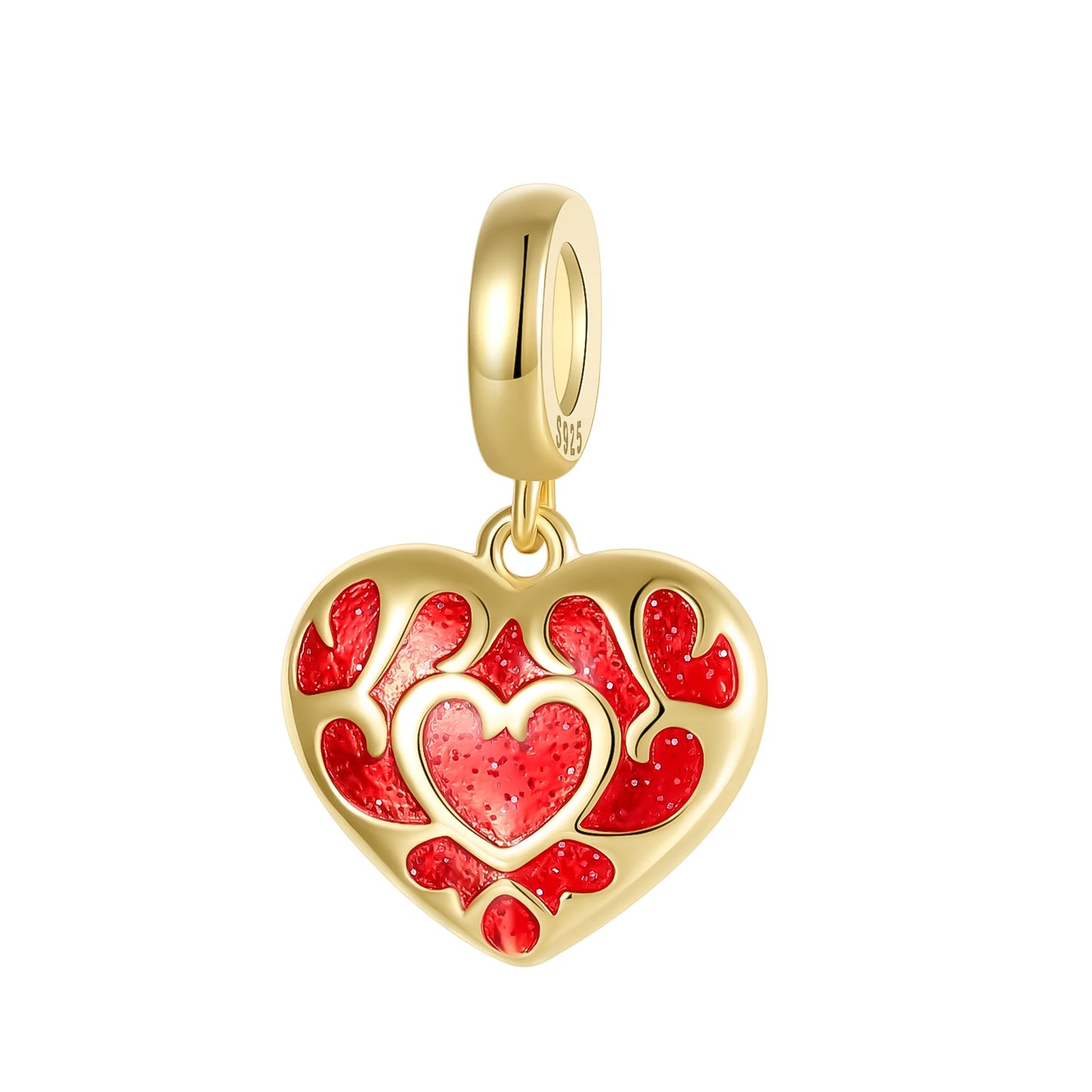 Herz- und Orgel-Charm, 925er-Sterlingsilber, roter Rosenschädel, baumelnder Anhänger, dunkle ästhetische Passform, Armreif, Halskette, DIY-Schmuck