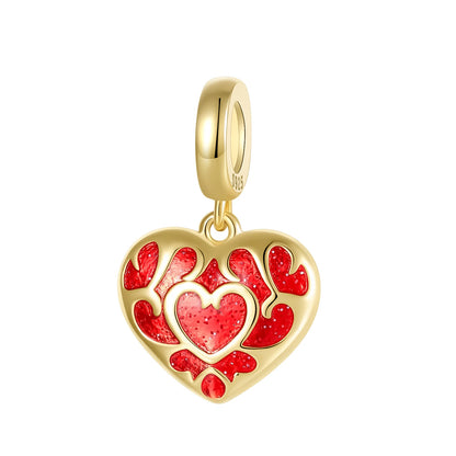 Herz- und Orgel-Charm, 925er-Sterlingsilber, roter Rosenschädel, baumelnder Anhänger, dunkle ästhetische Passform, Armreif, Halskette, DIY-Schmuck