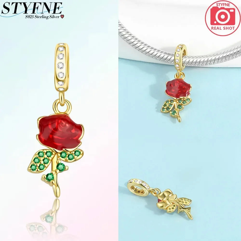 Romantische elegante Blumen-Charms aus 925er Silber, Sonnenblume, Tulpe, Rose, Nelke, Anhänger, passend für Original-Armbänder, DIY-Herstellung von Schmuck, Geschenken