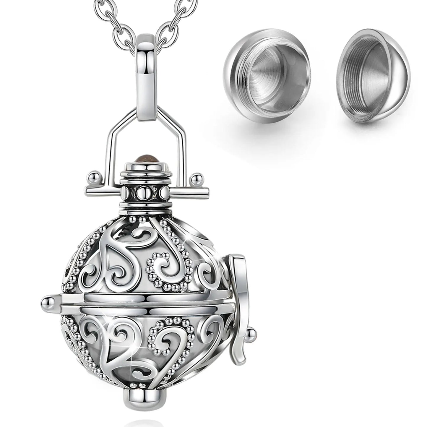 EUDORA Urne Feuerbestattung Anhänger 16mm Ratta Geöffnet Käfig Medaillon Asche Halter Andenken Kapsel Halskette Chime Ball DIY Edlen Schmuck H064
