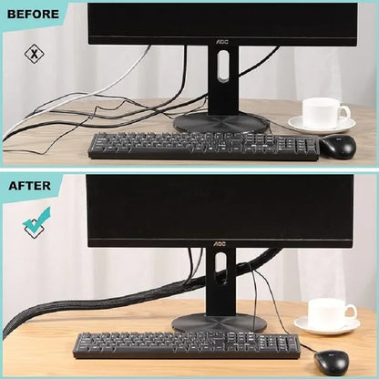 5//3/1M geflochtene Kabelhülse aus PET-Nylon, Kabelgehäuse, Kabelhülsen, Draht für Schreibtisch, PC, TV, Kabelschutz, Kabelwickelabdeckung