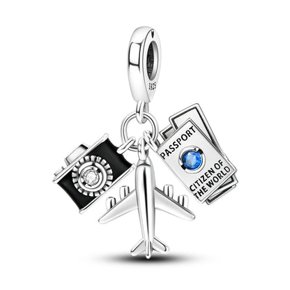 Reisepass-Charms aus 925er-Sterlingsilber, passend für Original-Armbänder, DIY-Flugzeug-Erde-Perlen für die Schmuckherstellung als Geschenk