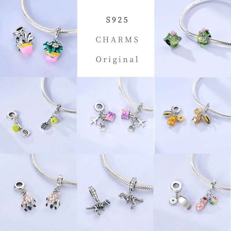 925 Silber Charms Original Design Blaue Augen Zirkon Katze Hund Perle Herz Charme DIY Fit Armband Für Frauen Hochzeit Schmuck Geschenk