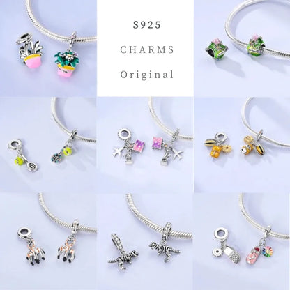 925 Silber Charms Original Design Blaue Augen Zirkon Katze Hund Perle Herz Charme DIY Fit Armband Für Frauen Hochzeit Schmuck Geschenk