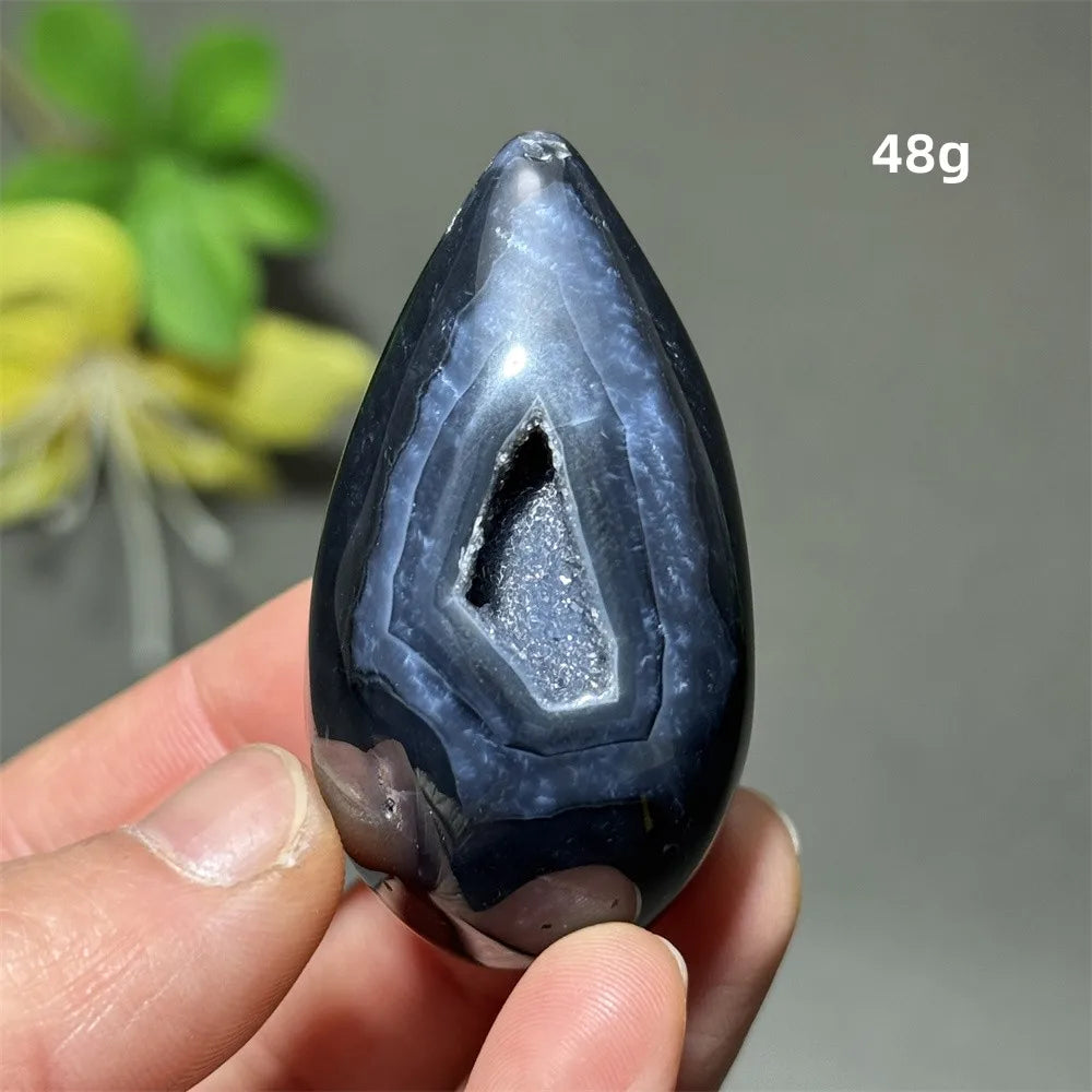 Natürlicher schwarzer Achat, Kristallloch, eiförmiger Kristall, Heilung, spirituelle Meditation, Mineralquarz, Aura, Energie, Heimdekoration