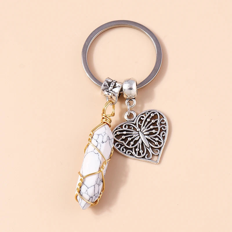 Nette Natürliche Stein Keychians Retro Silber Farbe Legierung Sonne Charms Schlüsselanhänger Frauen Männer Handtasche Anhänger Schlüssel Ketten DIY Zubehör