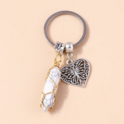 Nette Natürliche Stein Keychians Retro Silber Farbe Legierung Sonne Charms Schlüsselanhänger Frauen Männer Handtasche Anhänger Schlüssel Ketten DIY Zubehör