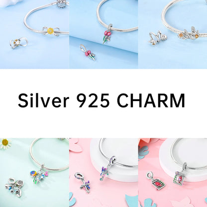 Gelber Sonnenblumen-Charm aus 925er Silber, Original-Zirkon, Kolibri, Einhorn-Charms, passend für Armbänder, DIY-Schmuck für Frauen, Hochzeitsgeschenk