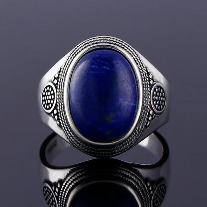 Silber S925 Ring Natürliche Große Oval Lapis Ringe für Männer Frauen Retro Luxus Edlen Schmuck Party Jahrestag Geschenk
