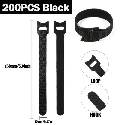50/200 Stück 150/200/250/300 mm schwarze lösbare Kabelbinder Nylon Hakenschlaufenbänder Wrap Zip Bundle Krawattenbefestigungsband Draht Organizer