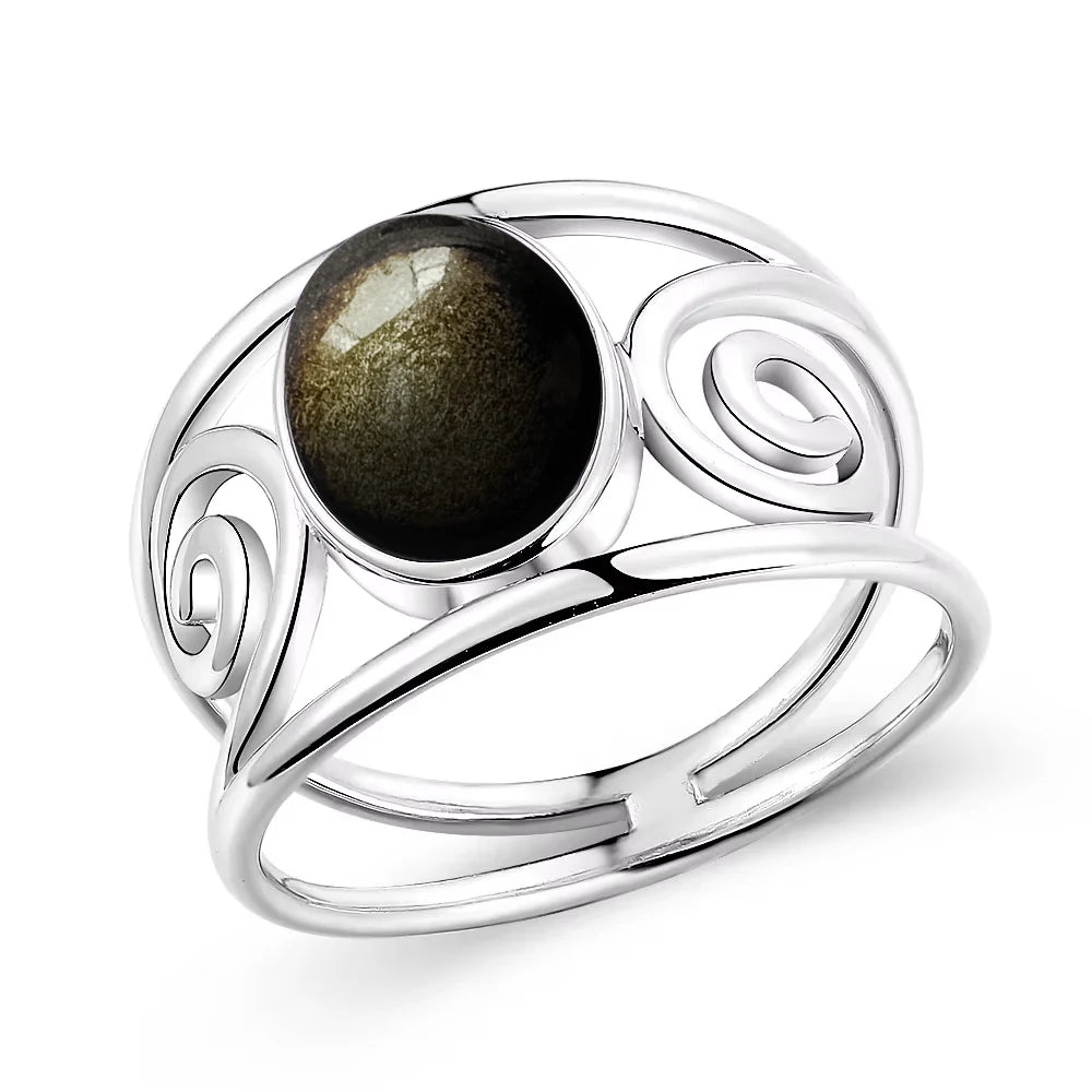 Vintage S925 Sterling Silber Ring Oval Runde Natürliche Obsidian Ring Sonne Und Blume Geformt Retro Edlen Schmuck Für Frauen Männer