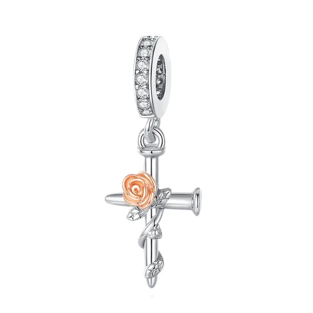 Klassische Kronen-Schädelperlen aus 925er-Sterlingsilber und Rosenpistolen-Anhänger, passend für Armbänder, exquisite Halsketten, Schmuck, Geschenke