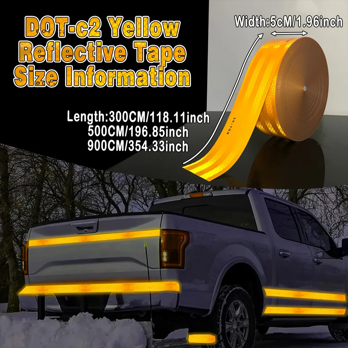 Gelbes reflektierendes Auto-Klebeband DOT-C2, auffälliger Sicherheitsaufkleber für Sicherheits-LKW, Motorrad, Fahrradanhänger
