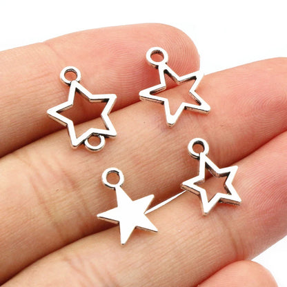 100 Stück kleine Stern-Charms-Anhänger, Antik-Silber, Legierung, Metall, DIY-Schmuckherstellung, Zubehör für Ohrringe, Armbänder, Halsketten