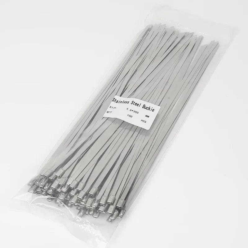 100 Pes 4,6 mm 304 Edelstahl-Metallkabelbinder, multifunktionale selbstsichernde Kabelbinder, Reißverschluss, Auspufffolie, beschichtete Verriegelung