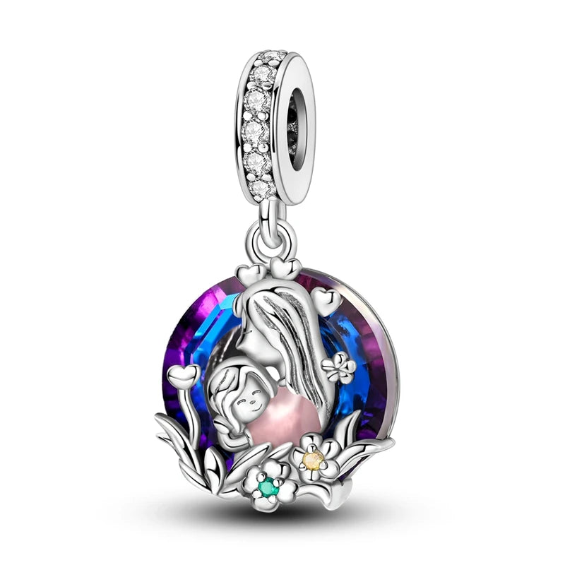 Heißer Verkauf, 925er-Sterlingsilber, Sterne und Mond, Perlen, Schmetterling und Engel, baumelnder Charm, passend für Armbänder, niedliche bunte Anhänger-Geschenke