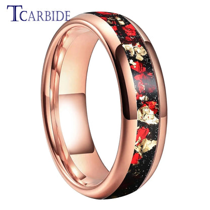 Dropshipping 6mm 8mm 18k Gold Farbe Kuppel Ehering Schöner Wolframkarbid Ring mit roter und Goldfolieninlage Comfort Fit