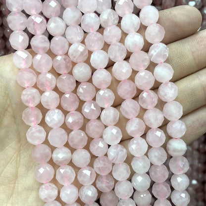 6/8/10MM Naturstein Facettiert Rosa Rosenquarz Runde Edelstein Spacer Perlen Für Schmuck Machen DIY Zubehör 7,5'' Zoll