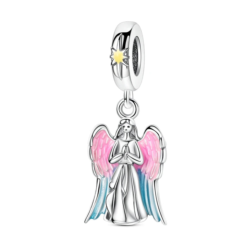 Bunte 925er-Sterlingsilber-Anhänger mit Sternenhimmel-Ölgemälde und leuchtenden Engeln, passend für Armbänder, schöne Schmuckgeschenke