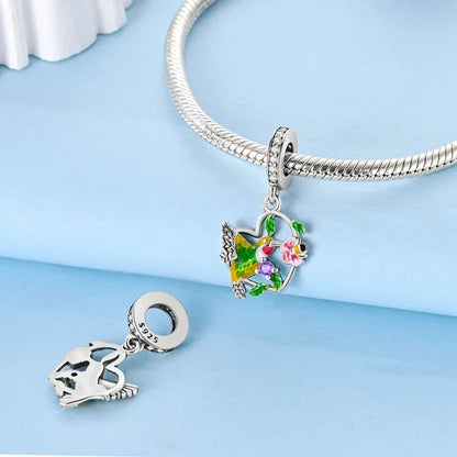 Echt S925 Sterling Silber Bunte Kolibri Blumen Charms Frühling Serie Perlen Fit Original Armbänder DIY Schmuck für Frauen