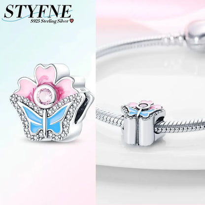 925 Silber Farbe Romantische Retro Herzförmige Blume Wächter Schmetterling Amulett Fit Original Armband DIY Schmuck Geschenk