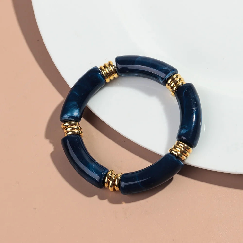 Vintage Chunky Bamboo Elbow Acrylic Bracelets for Women Men Rock Punk Stretch Large Curved Tube Stacking Bangle Couple Jewelry Gifts