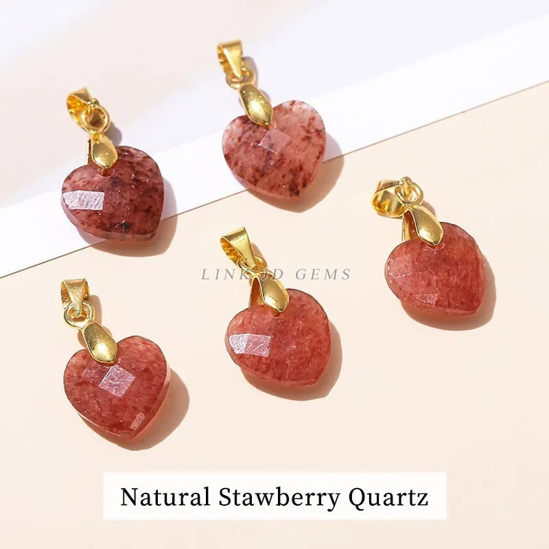 5 teile/los natürliche rosa Quarz Amethyst Lapislazuli facettierte Herz Anhänger 12*5mm kleine Gold Charms für Schmuck herstellung Zubehör