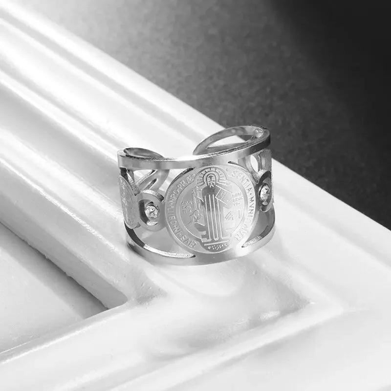 Retro Poseidon Kompass Ring versilbert Hexagramm Öffnung verstellbarer Ring Männer und Frauen Hip-Hop Trend Schmuck Geschenk