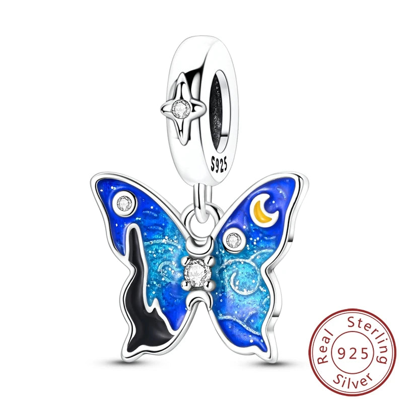 Frühling Charms Perlen Anhänger 925 Sterling Silber Blume Schmetterling Libelle Pilz Charms Fit Armband Frau Mann DIY Schmuck