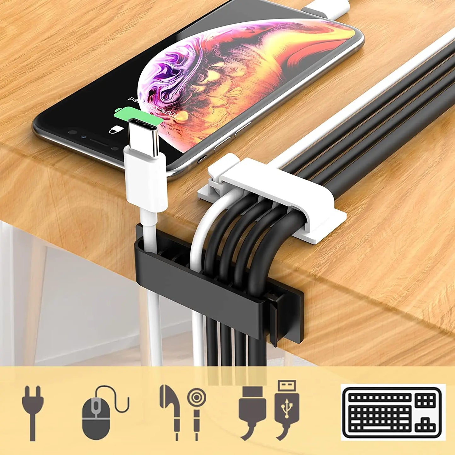 Kabel-Organizer, Kabelmanagement, Drahthalter, flexibler USB-Kabelaufwickler, ordentliche Silikon-Clips für Maus, Tastatur, Kopfhörer-Schutz