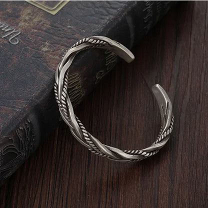 925 Sterling Silber Twisted Woven Armband Mann Frauen Neutral Retro Original Handgemachte Öffnung Armreif Mode Party Schmuck Geschenke