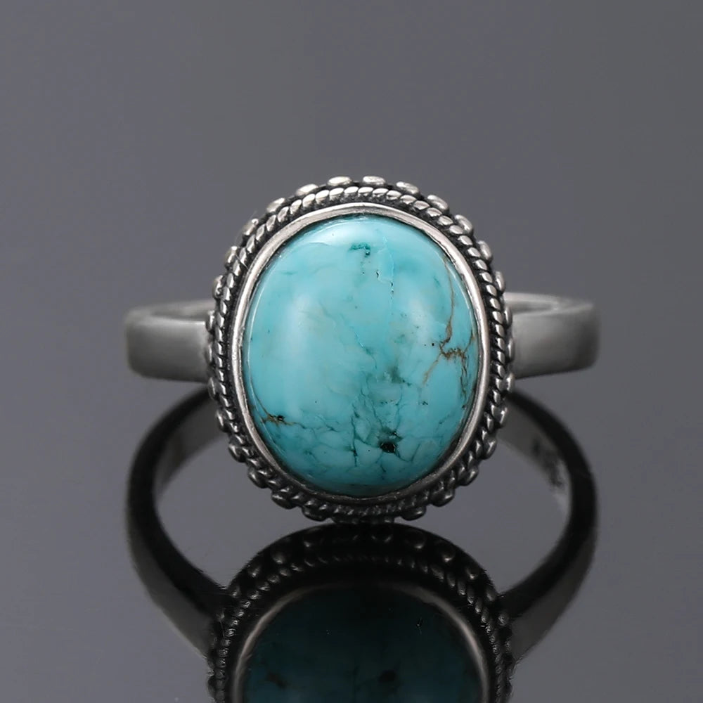 Vintage S925 Silber Ring Natürliche Türkis Ringe Luxus Schmuck Party Jahrestag Geburtstag Geschenk für Frauen Mann
