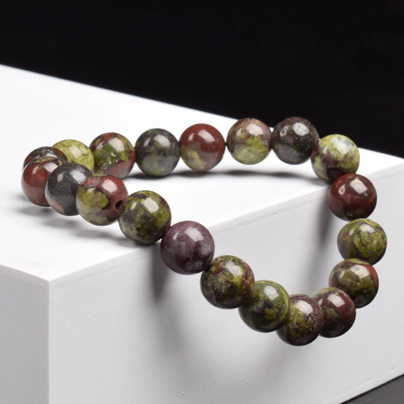 Natürliches Drachenblutstein-Armband aus echten Natursteinen, Perlenarmbänder, Edelsteine, Schmuck für Damen und Herren, echter Blutstein-Jaspis