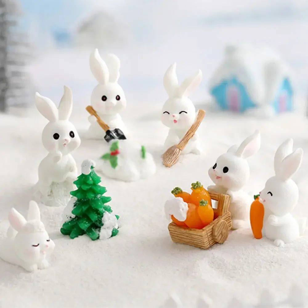 Figuren Miniatur Niedlicher Schneemann Hase Weihnachtskaninchen Mikrolandschaft Ornament Schreibtischzubehör Feengarten Heimdekoration