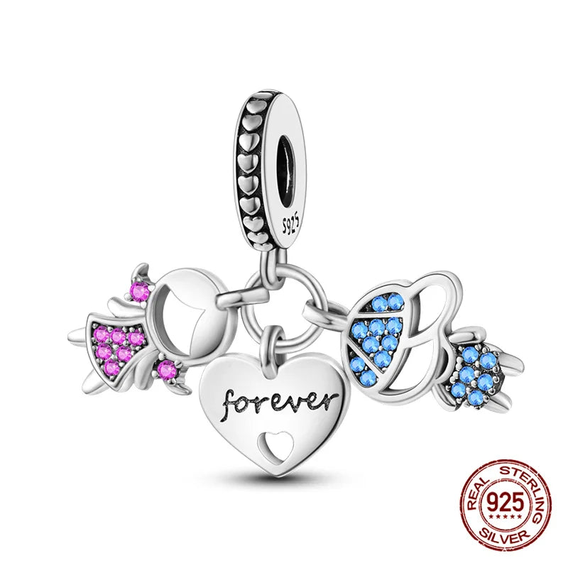 925 Sterling Silber Original Charms Perle CZ Zirkon Liebe Mama Rosa Herz Anhänger Passend für Armband DIY Damen Schmuck Geschenk für Freundin