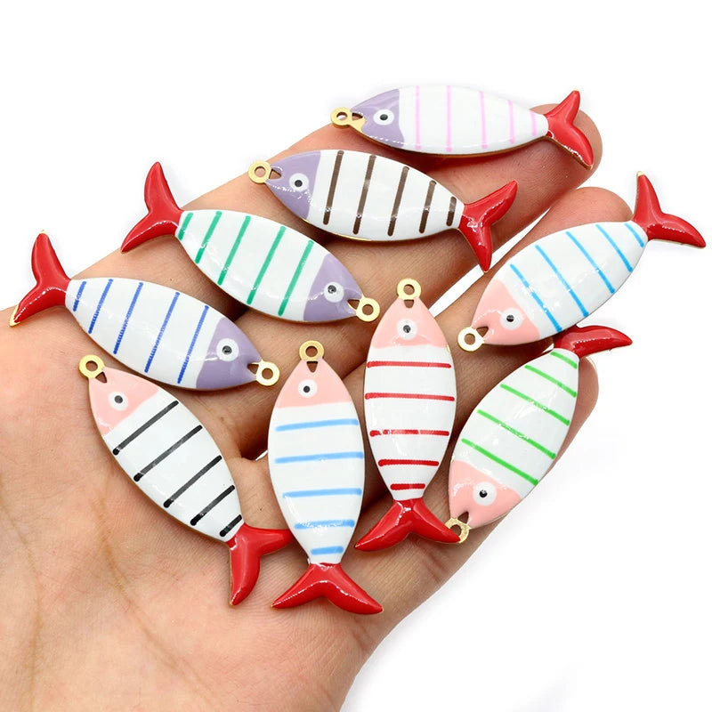 10 Stück 40x14mm Edelstahl Emaille Streifen Fisch Charms Anhänger DIY Schmuck Making Zubehör Erkenntnisse für Halsketten Ohrringe