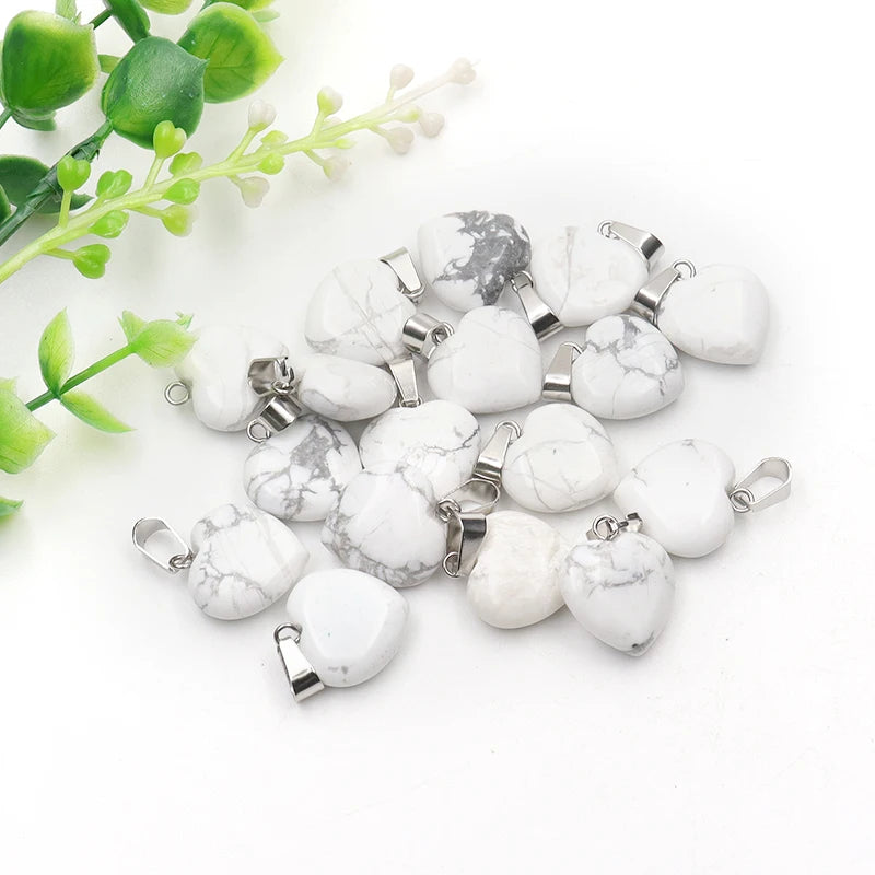 12 Stück Naturstein Quarz Rosenkristall Türkis Opal Herz Anhänger 16mm DIY Schmuckherstellung Halskette Zubehör Charms Handwerk